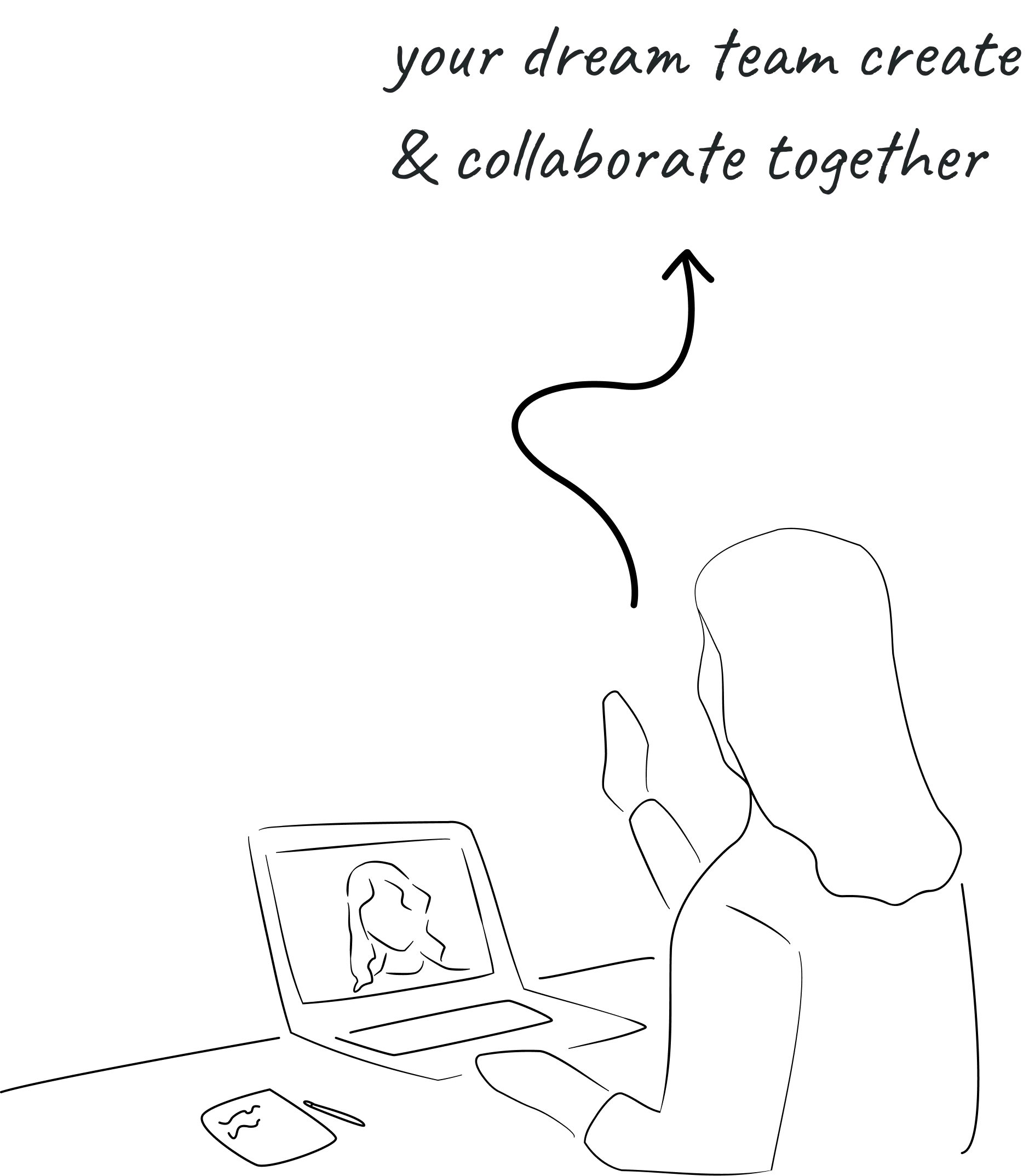 contacting a client through zoom doodle in black and white